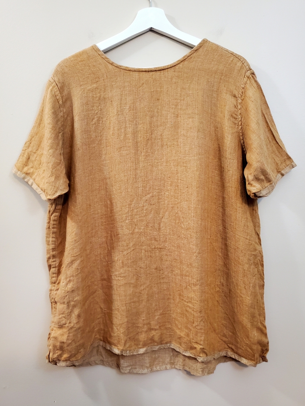 Vintage FLAX by Jeanne Engelhart - Caramel Colored 100% Linen Top - Size M